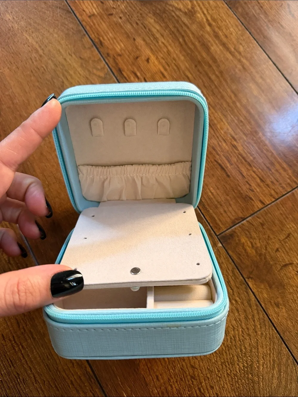 Travel Jewelry Organizer Box in Light Blue with Mirror